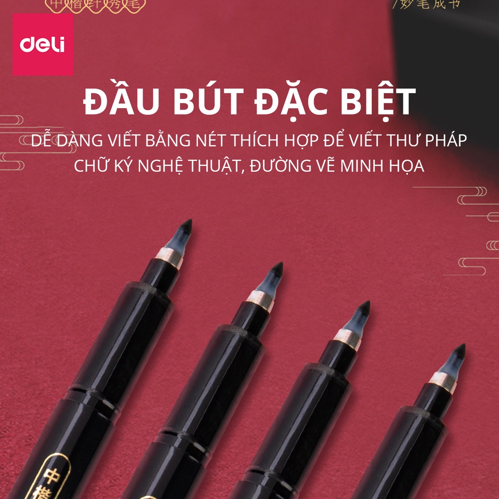 Bút viết thư pháp chữ Hán Calligraphy Deli - brush pen nhiều kích cỡ ngòi, có thể đổ thêm mực 75515