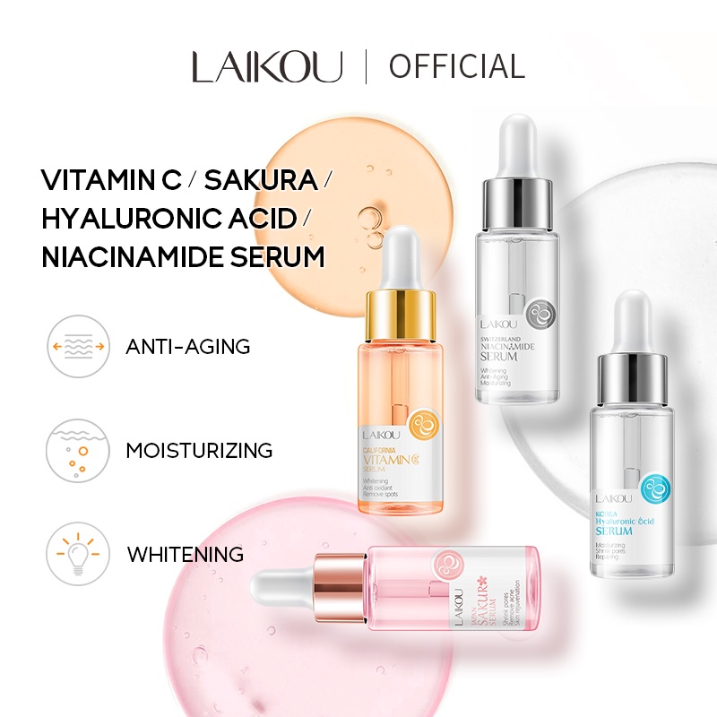 Serum LAIKOU Tinh Chất Hoa Anh Đào Nhật Bản/Axit Hyaluronic/Vàng 24K/Vitamin C Dưỡng Trắng Da Chống Lão Hóa