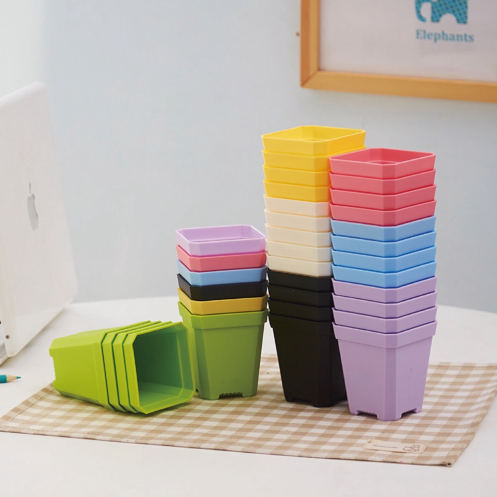 Chậu Nhựa 7x7cm Nhiều Màu Sắc Kèm Đế, Trồng Sen Đá, Xương Rồng, Cẩm Nhung, Chậu Mini