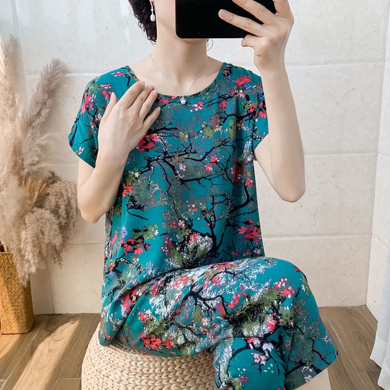 Mom mùa hè phù hợp với người trung niên và già Áo phông ngắn tay hai mảnh