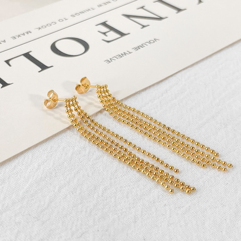 Bông Tai Dài Tua Rua Titan Ko Đen TT 4405