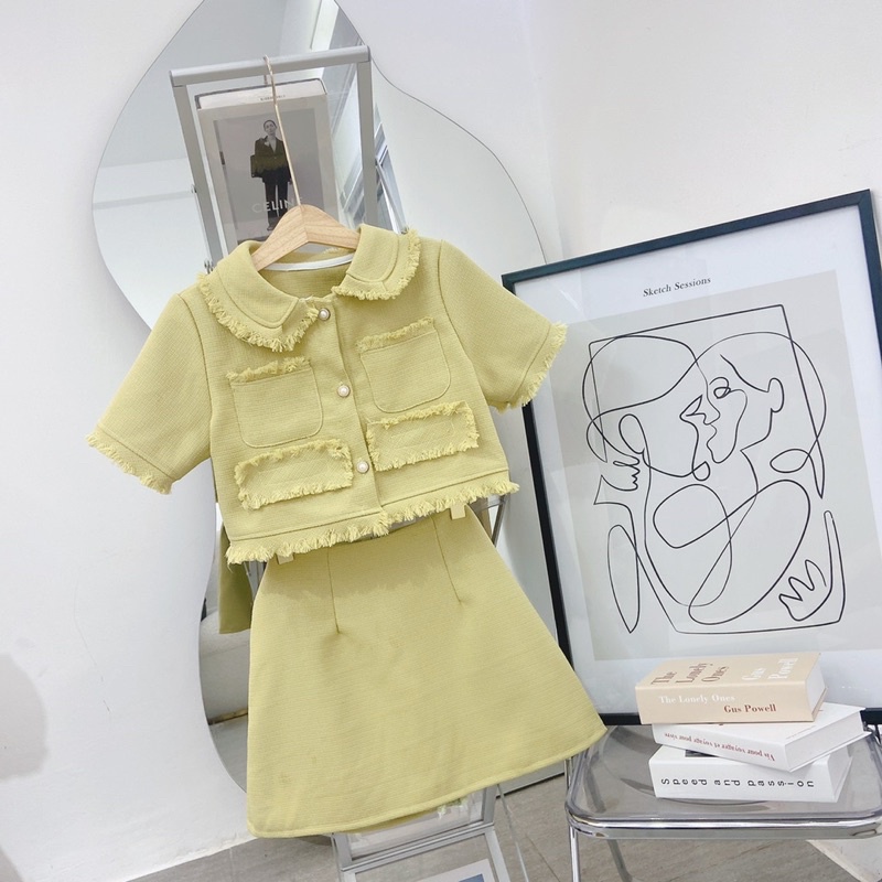 SET ÁO CROPTOP DẠ CỔ SEN TƯA LAI + CHÂN VÁY CÓ LÓT QUẦN