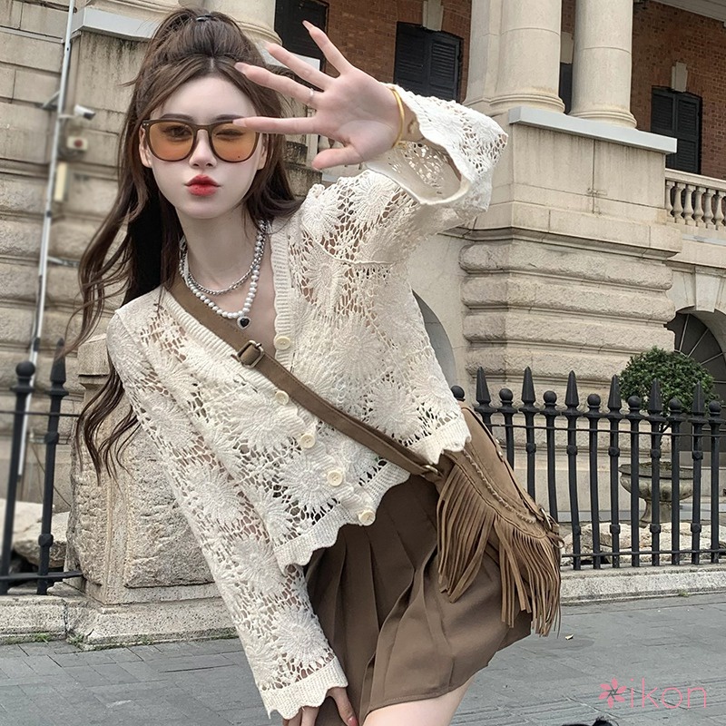 1 Bộ Áo Khoác Cardigan Dệt Kim + Áo Sát Nách Hở Lưng Kiểu Hàn Quốc Gợi Cảm