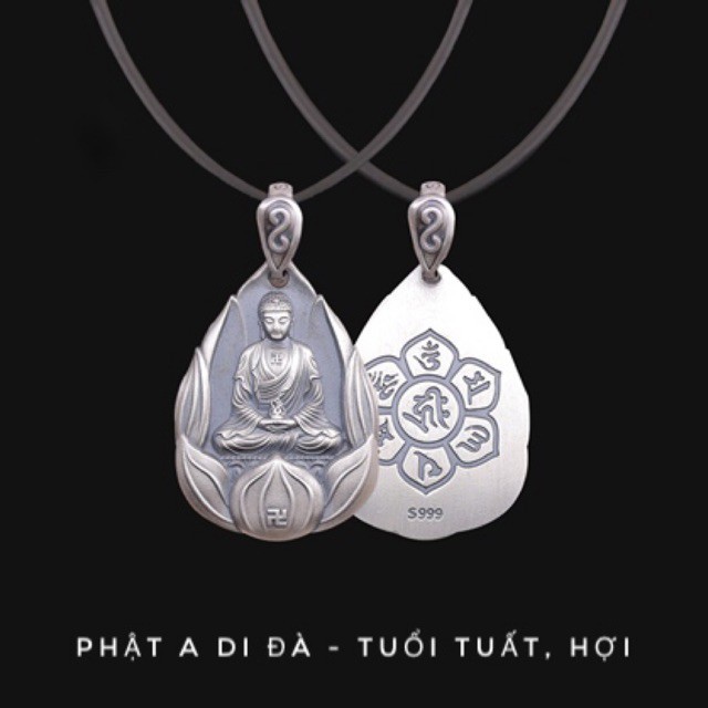 Vòng Cổ Phật Bản Mệnh Tuổi Tuất, Tuổi Hợi Bằng Bạc - Phật A Di Đà, tặng dây đeo (HOT)