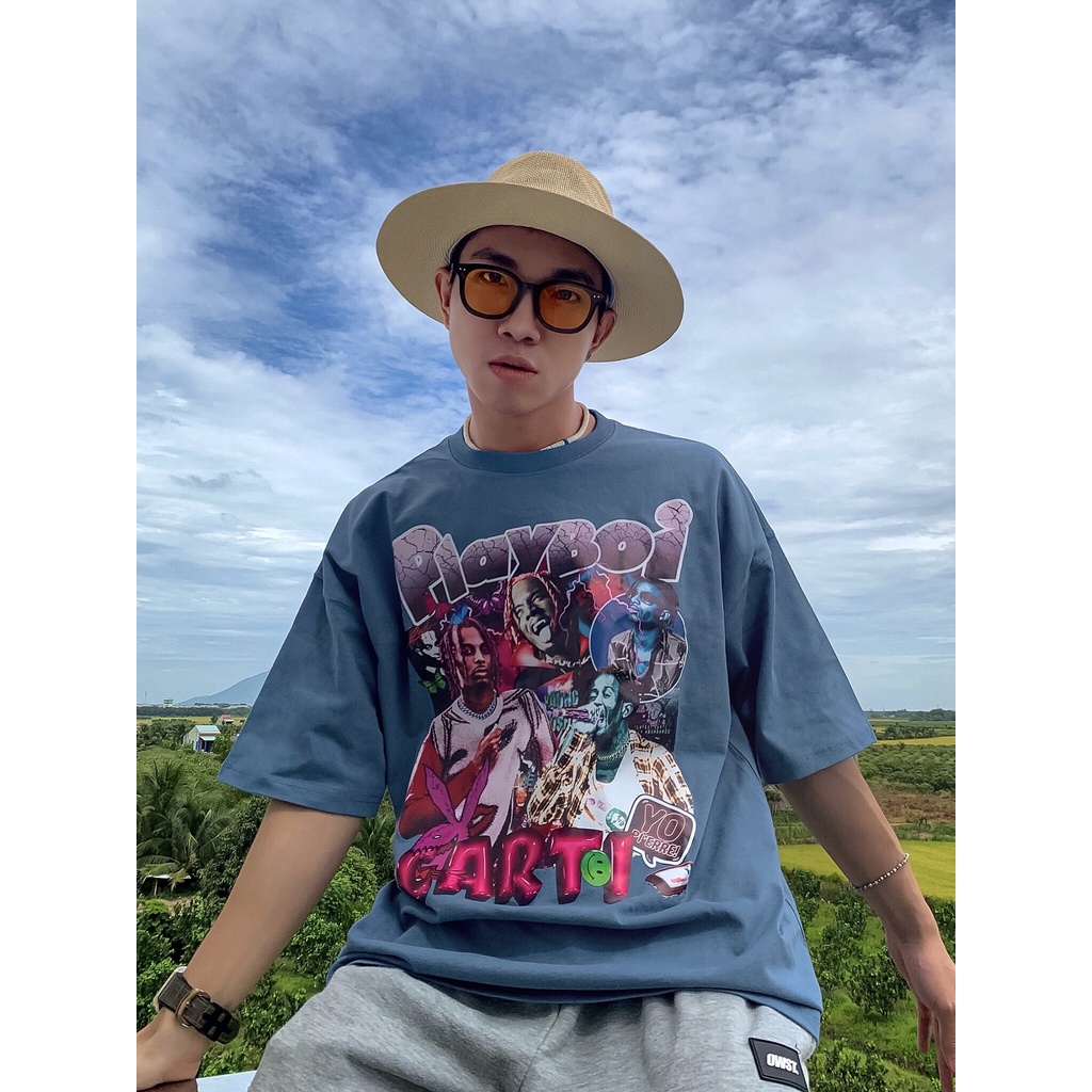 Áo Wash Vintage DACretro Playboi Carti HipHop tay lỡ Unisex cotton, Washed in hình Rapper Playboi Carti | BigBuy360 - bigbuy360.vn