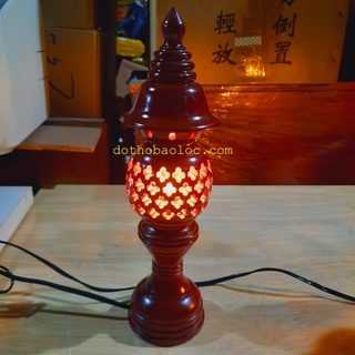 Cặp đèn gỗ tràm bông vàng thờ gia tiên cao 23cm