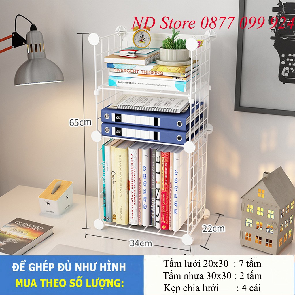 Kệ Đựng Sách Để Bàn Lắp Ghép Từ Tấm Lưới Thép Sơn Tĩnh Điện Chống Gỉ 2 Màu Đen Trắng Kích Thước Mỗi Tấm 20x30cm