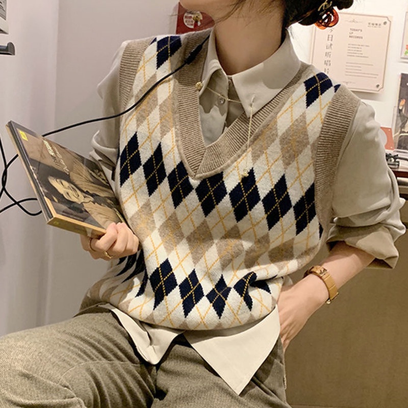 Áo Sweater Không Tay Cổ Chữ V Thời Trang Hàn Quốc