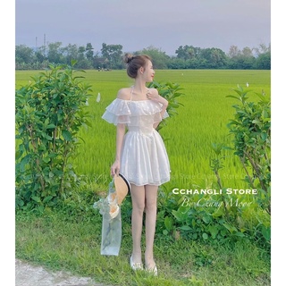 Váy trắng bèo trễ vai( ảnh thật by Chang Moon)