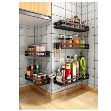 Kệ Dán Tường Đựng Gia Vị Nhà Bếp, Giá Để Đồ Treo Tường Đa Năng Sơn Tĩnh Điện Không Gỉ