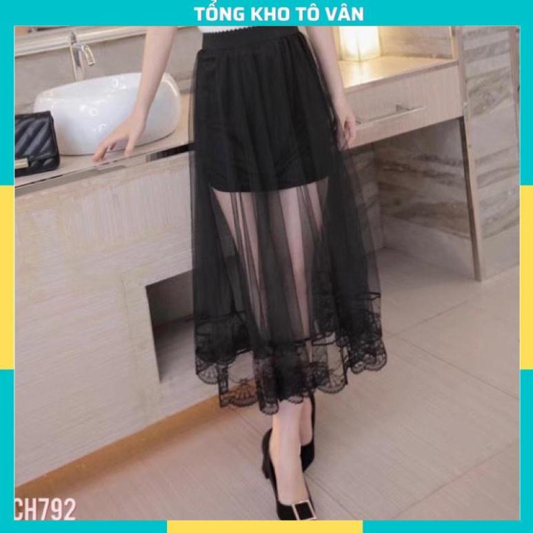 Chân váy dài phối ren lưới xuyên thấu thời trang nữ tính,phong cách công chúa cá tính _hàng sẵn