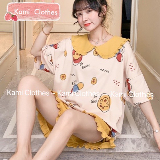 Video/ảnh thật - Bộ đồ ngủ nữ ngắn tay cổ bèo Hàn Quốc, Đồ bộ nữ cộc tay bộ mặc nhà dễ thương - KAMI Clothes | BigBuy360 - bigbuy360.vn