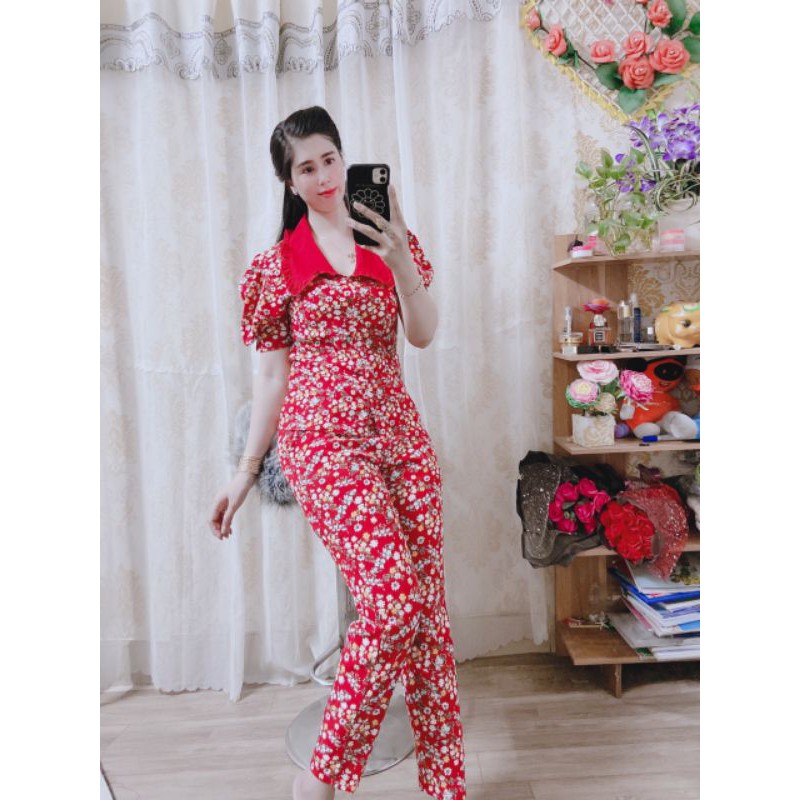 Sét Bộ Bông Vải Lụa Hàn - Áo Cổ V - Size Dưới 58kg - Mã LH007