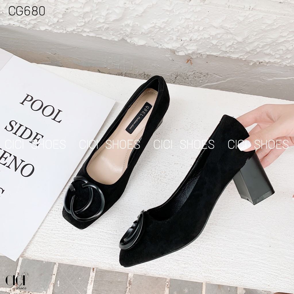 Giày cao gót nữ CiCi Shoes 5cm gót vuông, giầy da lộn khoá nhựa - CG680