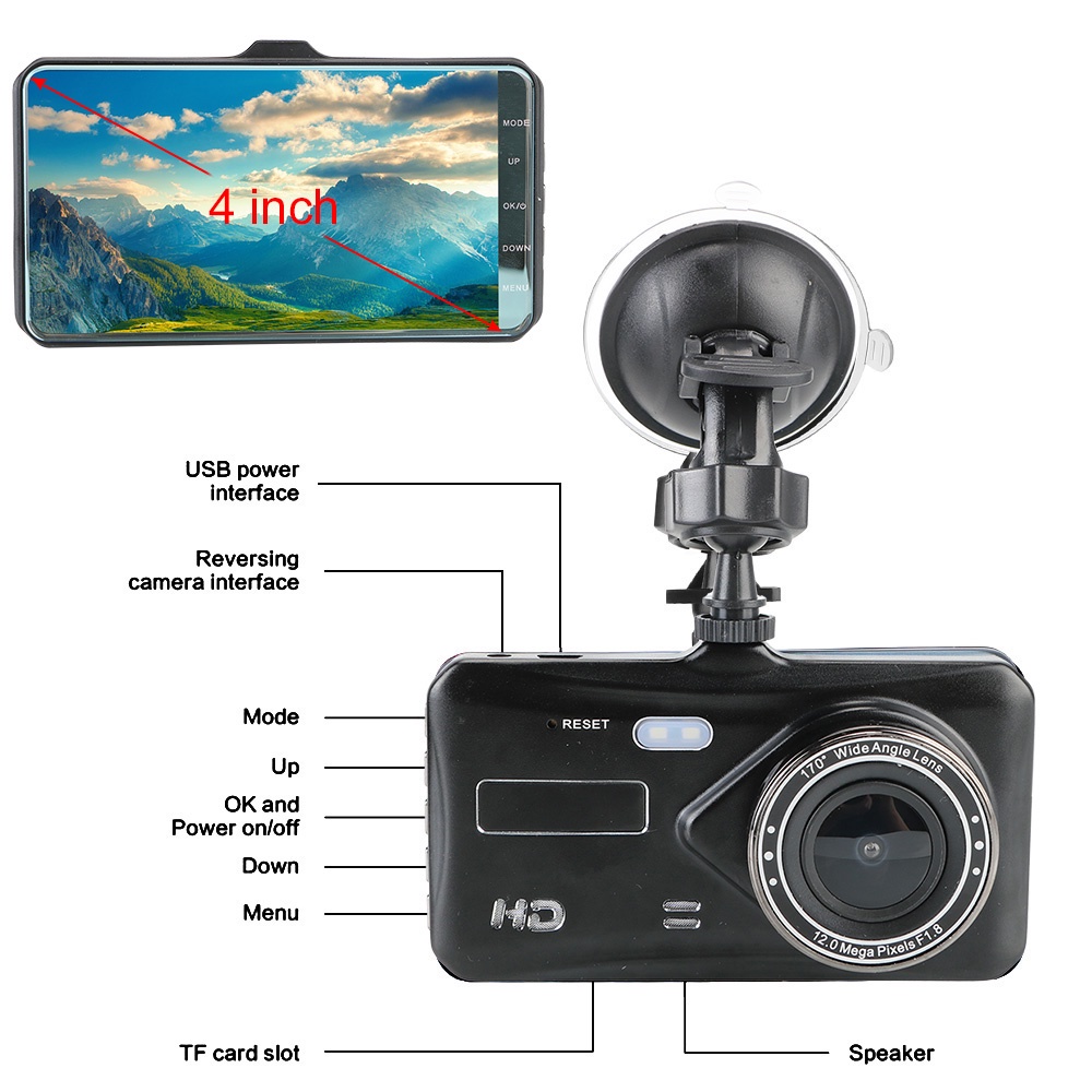 Camera hành trình cảm ứng 4" HD 1080P cho xe hơi | BigBuy360 - bigbuy360.vn
