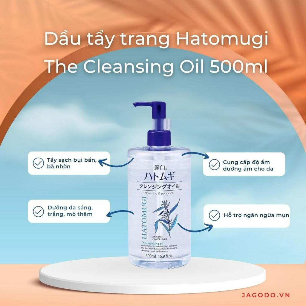 Tẩy Trang Dưỡng Trắng Nhẹ Dịu Hatomugi Nhật Bản 500ml - Dầu tẩy trang dưỡng ẩm Reihaku Hatomugi Cleansing Oil 500ml