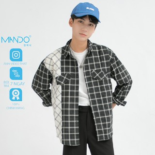 Áo Sơ Mi Nam Form Rộng Hàn Quốc Kẻ Caro Đen Trắng Dài Tay Thời Trang MANDO          SMD083