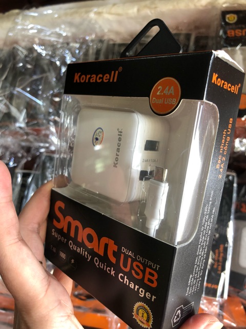 V8- Sạc Koracell 2.4A Micro USB (2 cổng USB)