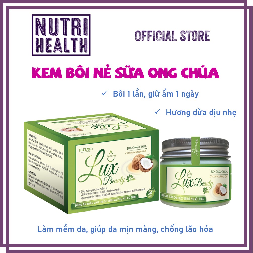 Kem bôi nẻ sữa ong chúa, dưỡng da cấp ẩm làm mềm da, chống lão hóa hương dừa dịu nhẹ lọ 50g