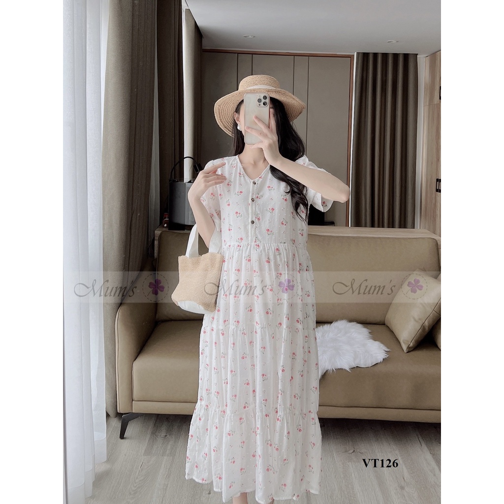 ĐẦM BẦU CÔNG SỞ MUM'S SHOP  FREESHIP  Váy bầu xinh mùa hè thô trắng hoa hồng hai tầng