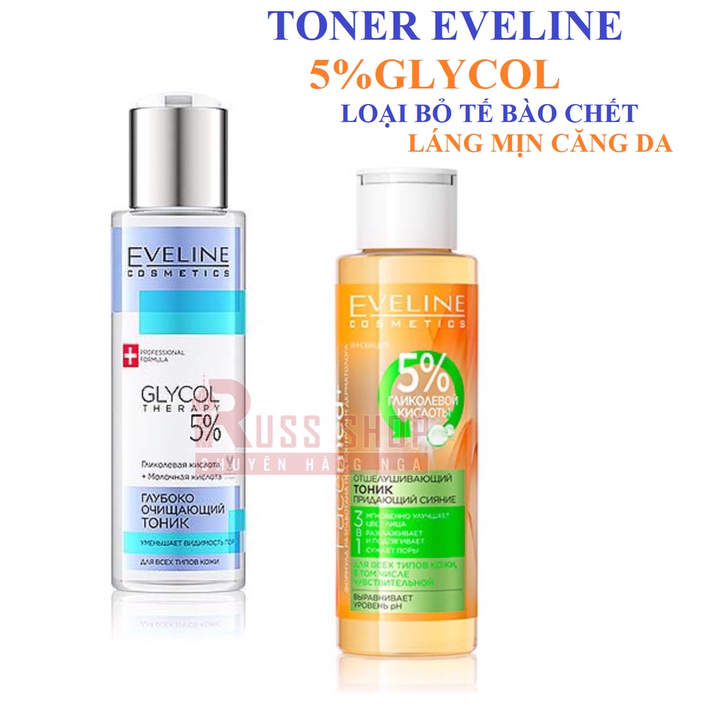 Toner Eveline 5% Glycolic Acid - Glycol Therapy Thu Nhỏ Lỗ Chân Lông Láng Mịn Da