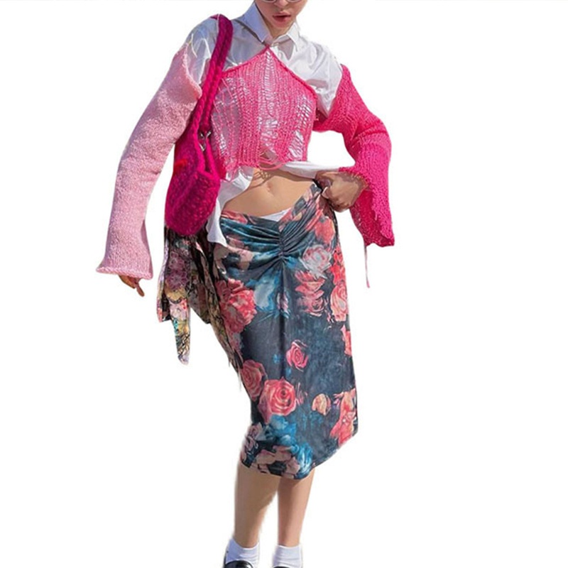 Áo Sweater Croptop Dệt Kim Tay Dài Kiểu Harajuku Đường Phố Cá Tính Cho Nữ