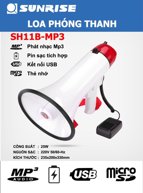 Loa Phóng Thanh SUNRISE SH11B - MP3 Sạc