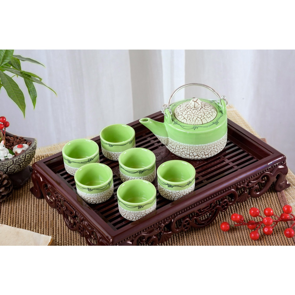 Bộ ấm chén men rạn lưới, bộ bình trà Gốm Bát Tràng thương hiệu Gốm Lạc Việt cao cấp, pha trà tuyệt ngon
