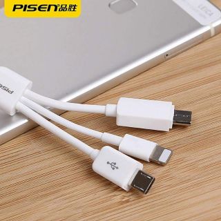 Cáp 3 sạc 3 đầu Lightning, Micro Usb và Type C