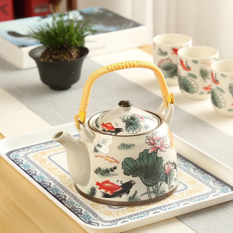 1 Bộ Ấm Trà Gốm Sứ Cỡ Lớn Kèm 6 Tách Trà Dung Tích 1000ml Kèm Khay Đựng Tiện Dụng