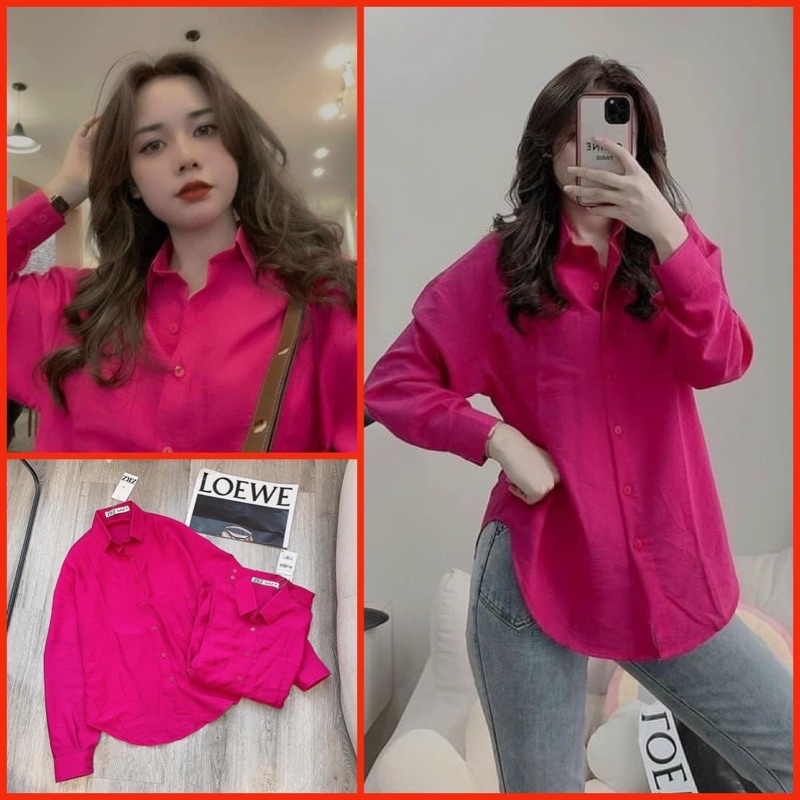 Áo Sơ Mi Trơn Dài Tay Màu Hồng  🌸 Thun kiểu form rộng bánh bèo, học sinh thanh lịch phong cách Ulzzang 🌸
