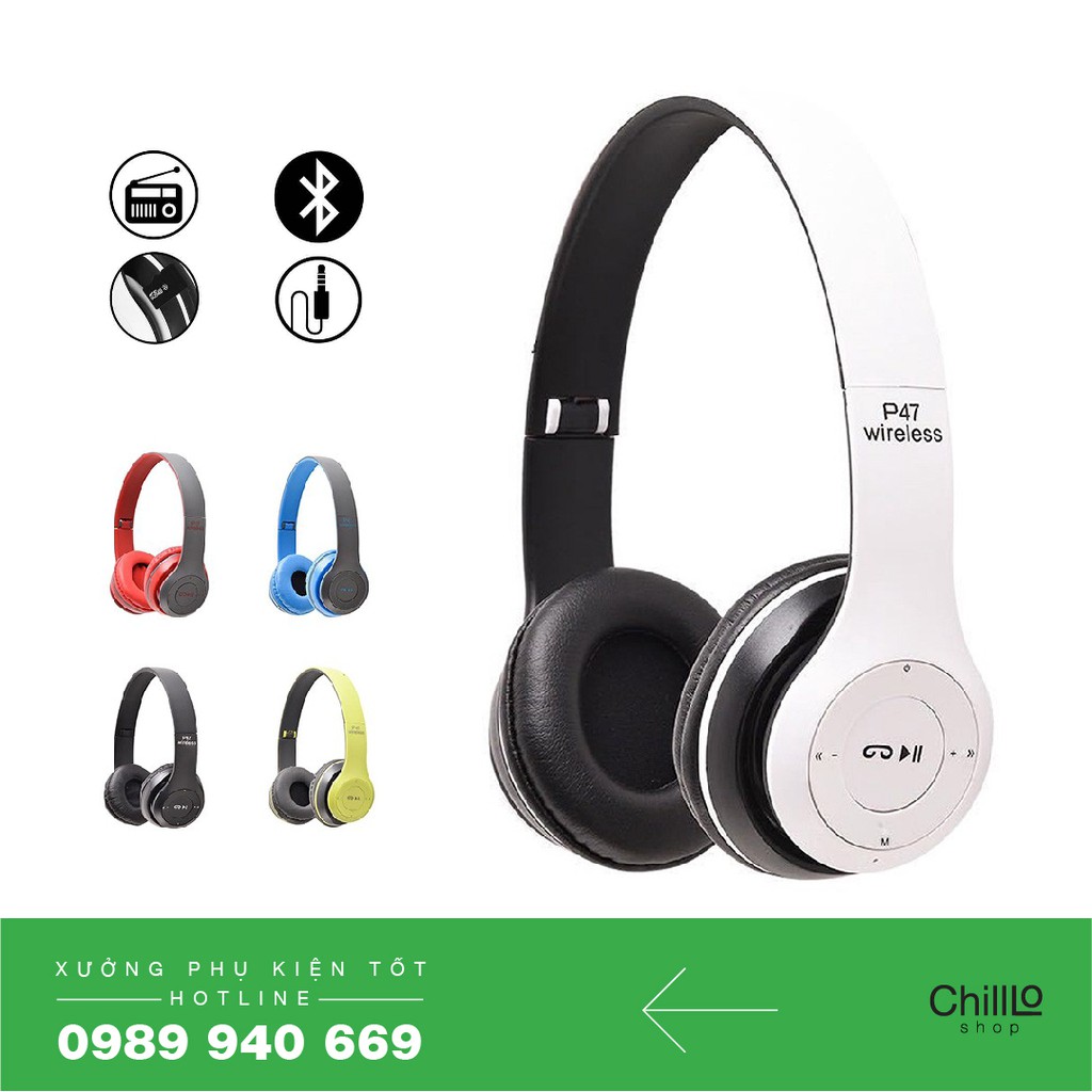 Tai Nghe Chụp Tai Bluetooth P47, Tai nghe Bluetooth Headphone P47 Không Dây Cao Cấp Hỗ Trợ Cắm Thẻ Nhớ, Có Mic Đàm Thoại