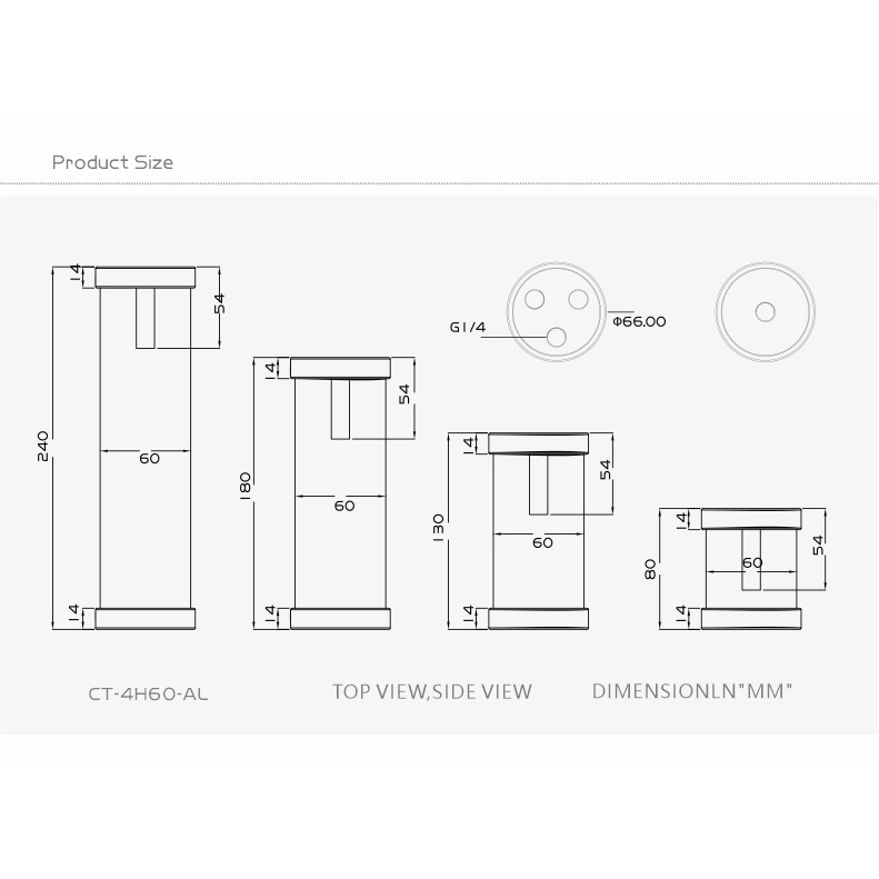 Bể chứa nước Bykski 130/180 / 240mm Bể chứa hình trụ làm mát nước Đường kính 60mm G1 / 4 "Vỏ màu đen Thân acrylic /CT-4H60-AL
