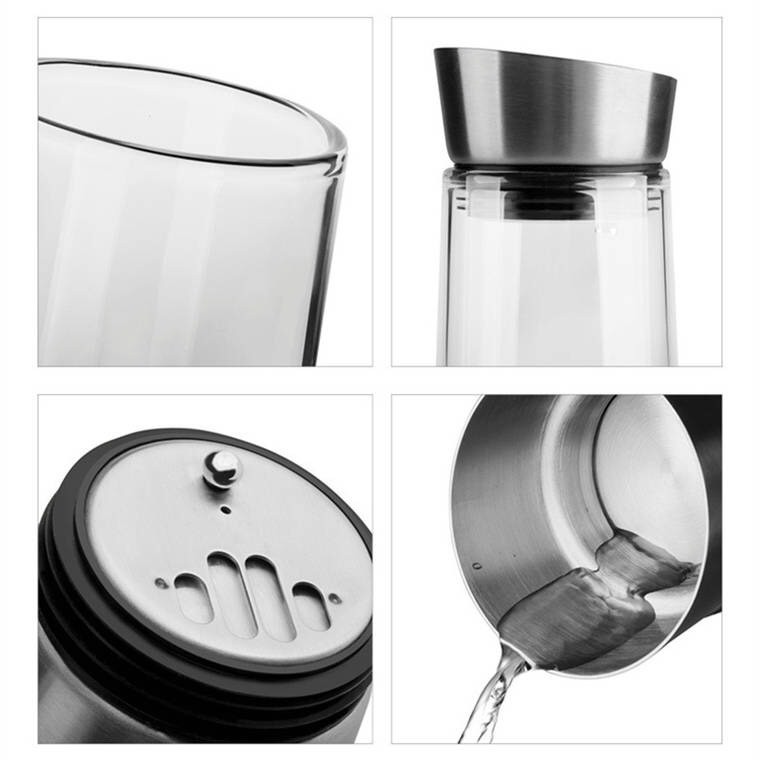 Bình trà thủy tinh NKS.GL06 size 1500ml nắp inox - Nks.Home