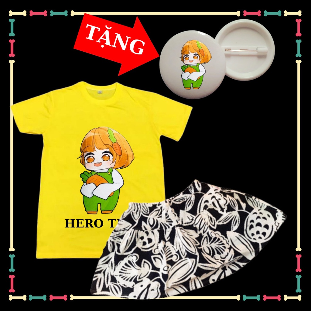 Combo Áo Thun thái mềm min và Váy Cotton dễ thương mẫu Kamui TV Hero Team xinh xắn cho bé gái tay ngắn