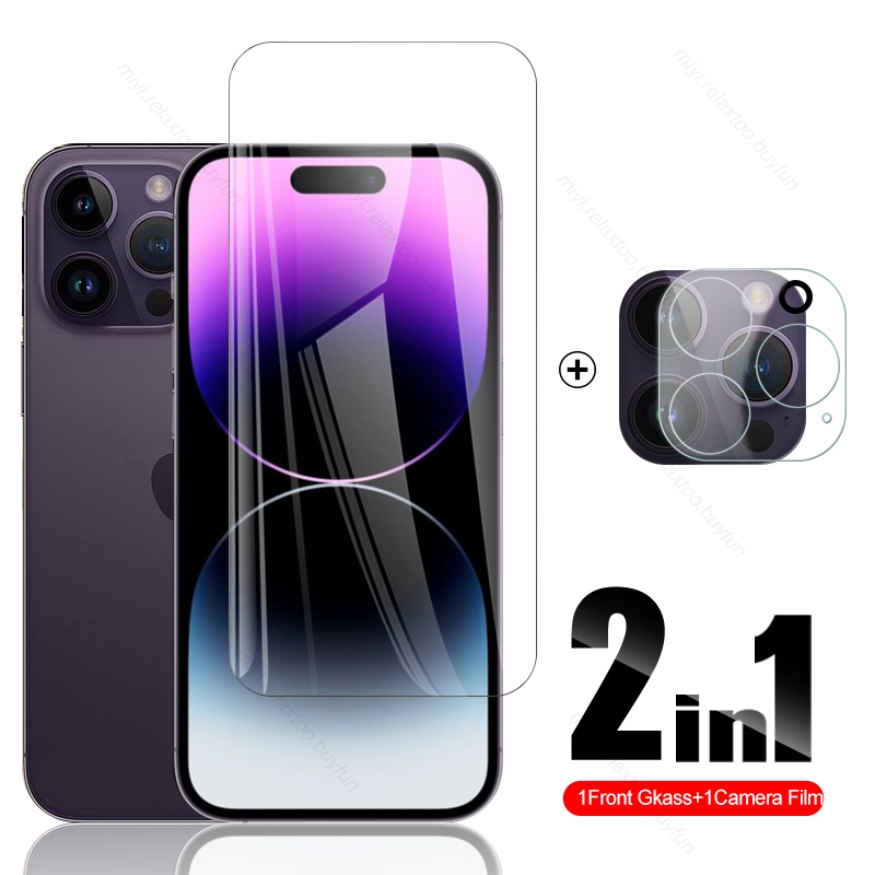 2 in 1 tempered film screen film For Iphone 14 Pro Max Glass 14 Pro 2in1 Protective Glass Aifon Aphone Iphoen Ipone I Phone 14 Pro Max Plus Phone Film Cover
