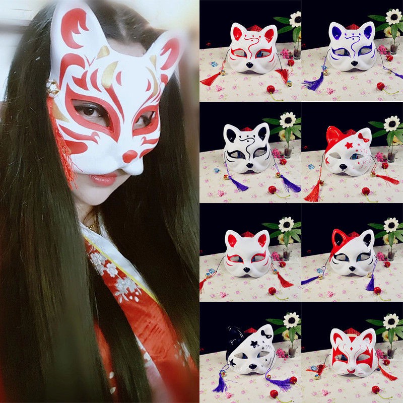 Thời Trang Anime Một Nửa Khuôn Mặt Mặt Nạ Con Cáo Vẽ Tay Kitsune Bữa Tiệc Halloween Cosplay-168-OXUI3