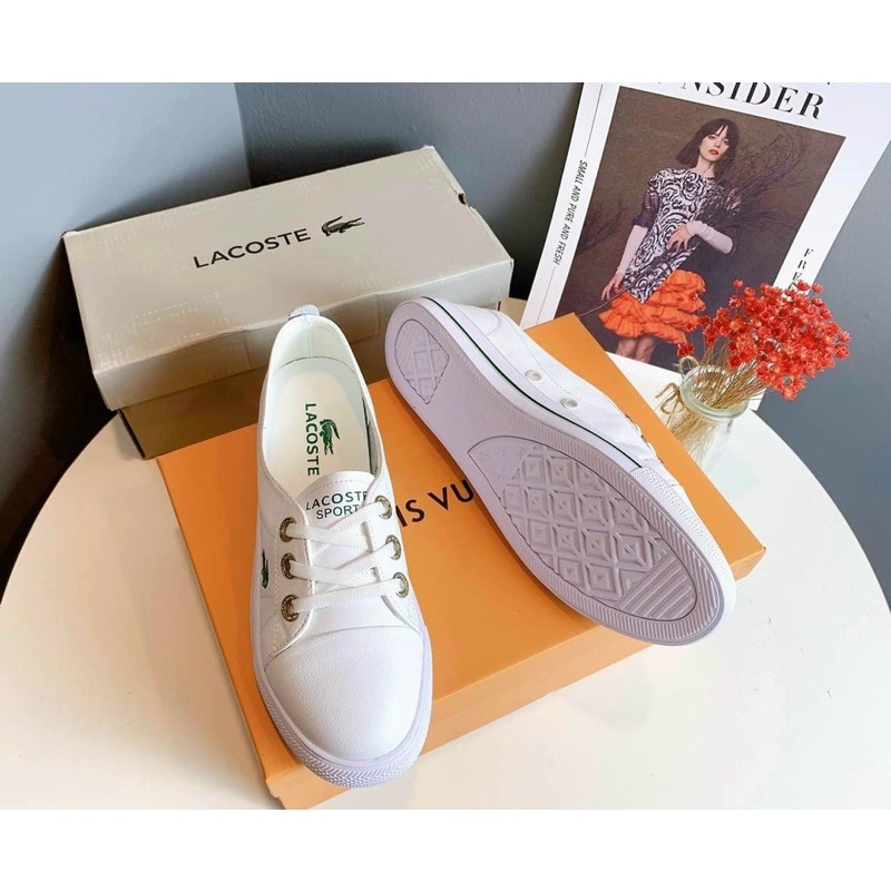 Giày lười lacostte trắng cá sấu fullbox
