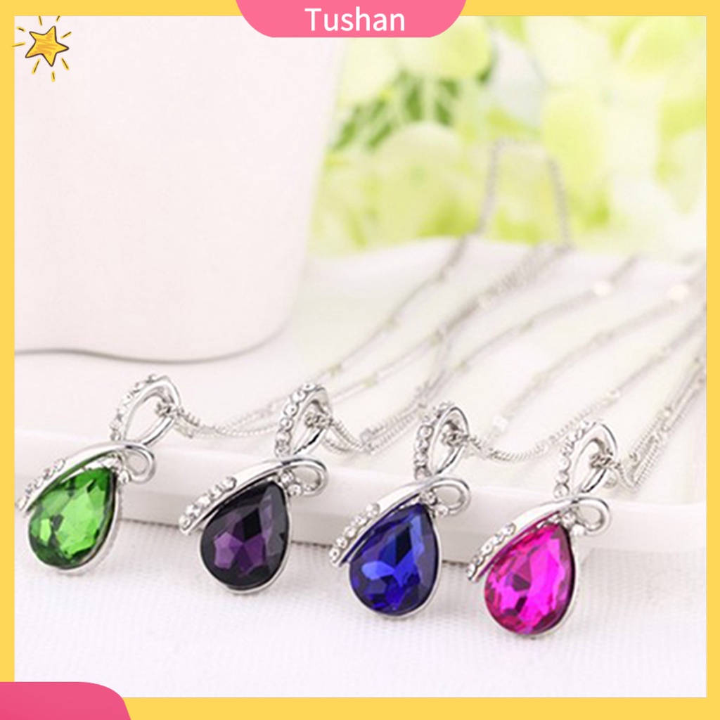 TUSH_Women Fashion Heart Teardrop Rhinestone Pendant Necklace Jewelry Charm Gift
