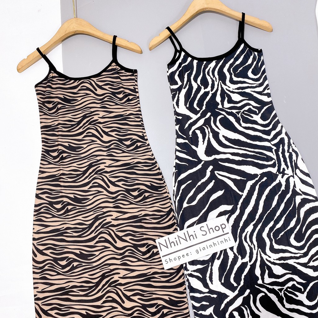 Váy body 2 dây vằn báo siêu đẹp, Đầm dáng ôm hai dây co giãn VS1528 - NhiNhi Shop