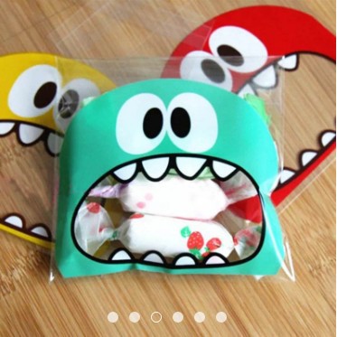 100Pcs Cartoon Monster Cookie Candy Bag Self-Adhesive Plastic