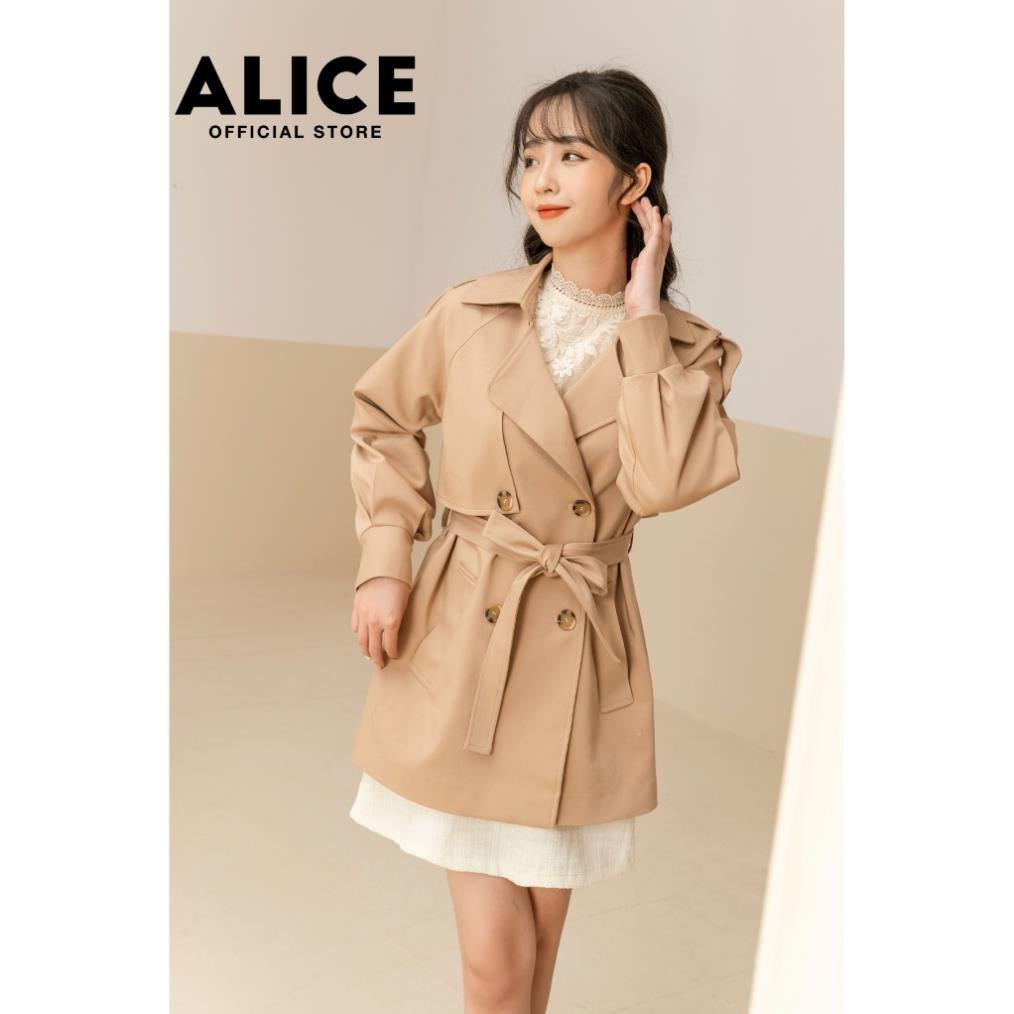 Áo Măng Tô Nữ Dáng Ngắn Kèm Đai ALICE Thiết Kế Tôn Dáng Chất Liệu Kaki Hàn Lót Lụa Cao Cấp V737 | BigBuy360 - bigbuy360.vn