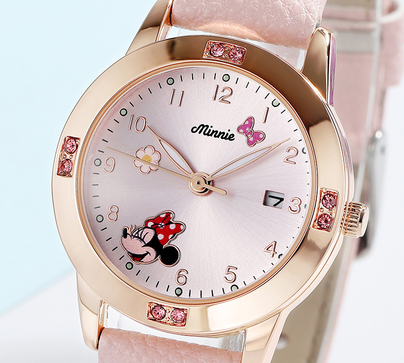 Đồng Hồ Đeo Tay Máy Quartz Dạ Quang In Hoạt Hình Disney Minnie Donald Bằng Thép Không Gỉ Dễ Thương Cho Bé Gái