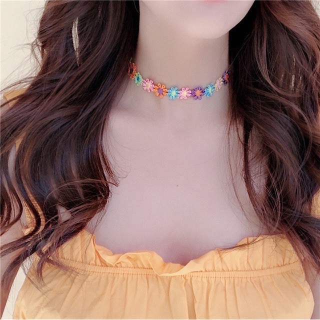 Vòng choker vòng cổ choker hoa ren nhiều màu ngũ sắc xinh xắn vòng choker ren hoa nhiều màu