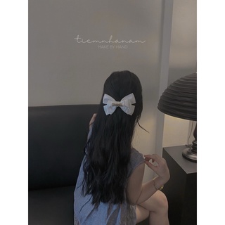 🎀 kẹp tóc nơ sattin đính tag chữ tiểu thư -
