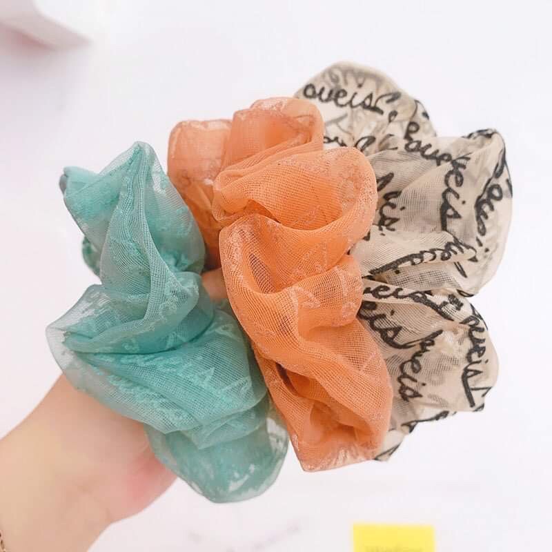 ⛱Chun cột tóc scrunchies voan lưới in chữ