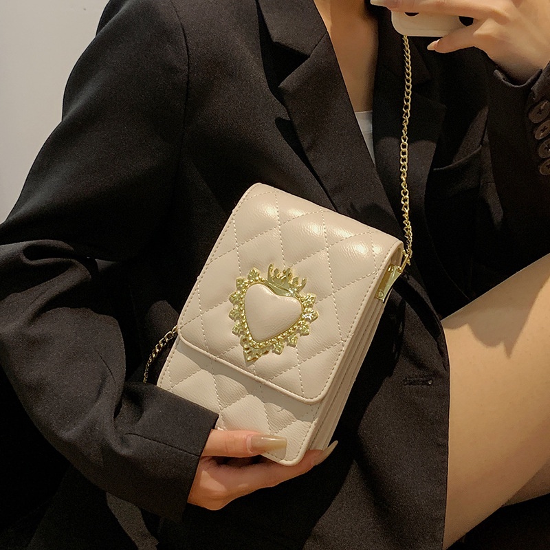 Túi đeo vai IELGY dáng vuông cỡ nhỏ họa tiết hình thoi phối dây xích thời trang cho nữ