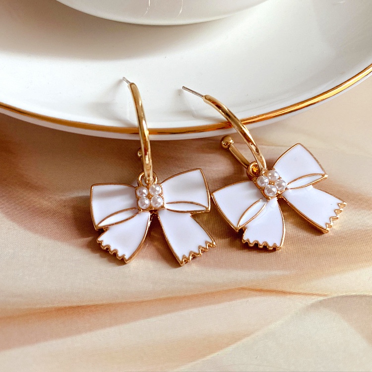 Bông Tai Bạc 925 Đính Ngọc Trai Tráng Men Phong Cách Vintage