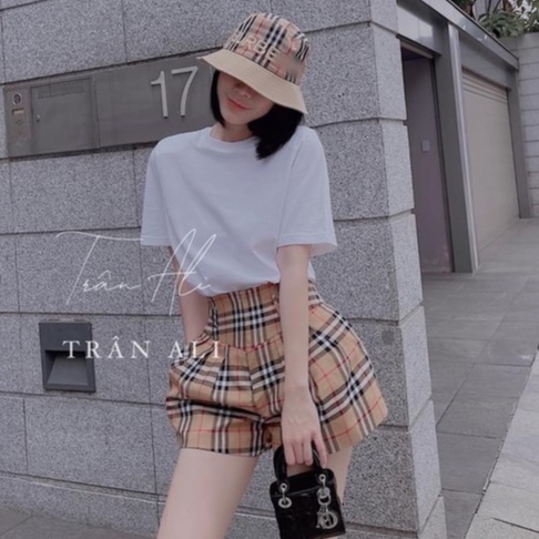 Set 3 món bbr kèm mũ siêu cá tính bộ đùi kẻ nữ xuân hè LT060