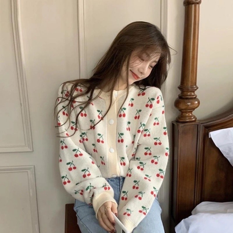 [ORDER TAOBAO] ÁO CARDIGAN HỌA TIẾT QUẢ CHERRY | BigBuy360 - bigbuy360.vn